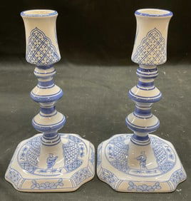 Pr Royal Goedewaagen Delft Porc Candlesticks