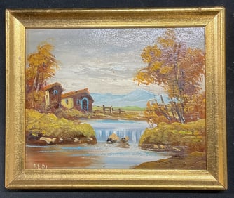 Signed Redi Pastoral Landscape Oil Painting
