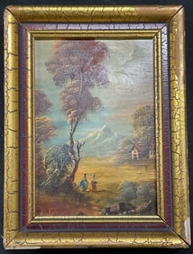 Signed Monti Landscape Figure Oil Painting