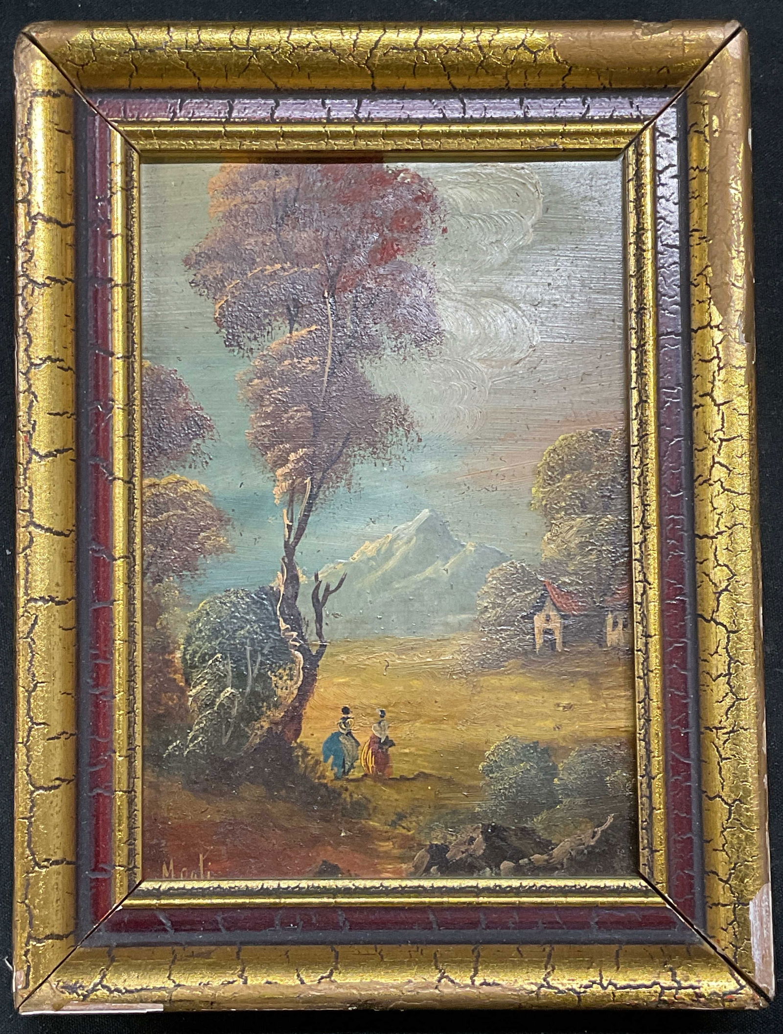 Signed Monti Landscape Figure Oil Painting (1 of 6)