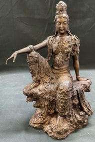 Bronze Clad Seated Guanyin Statue Sculpture