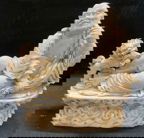 Signed Asian Budai Foo Dog Porcelain Statue