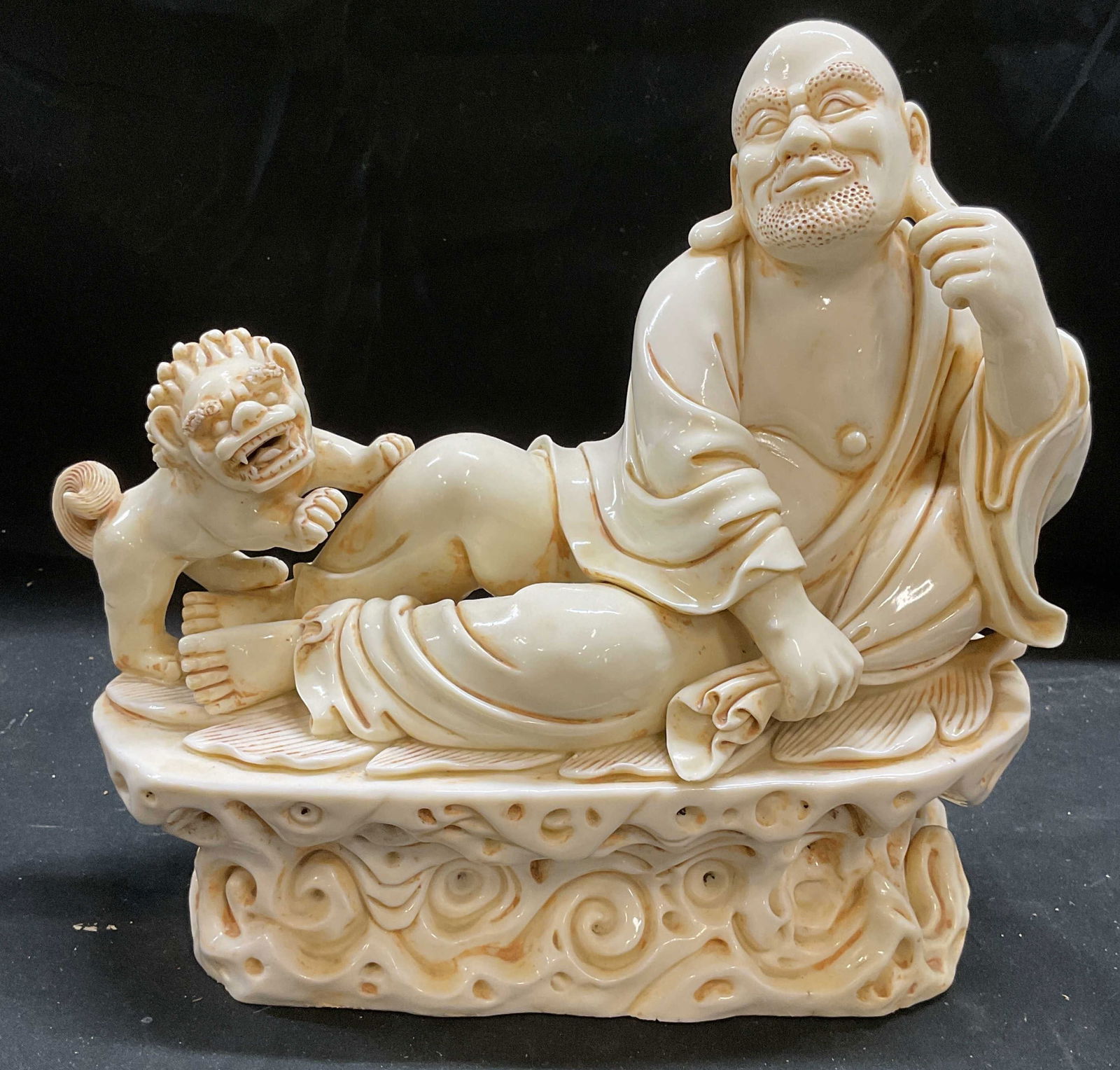 Signed Asian Budai Foo Dog Porcelain Statue (1 of 8)