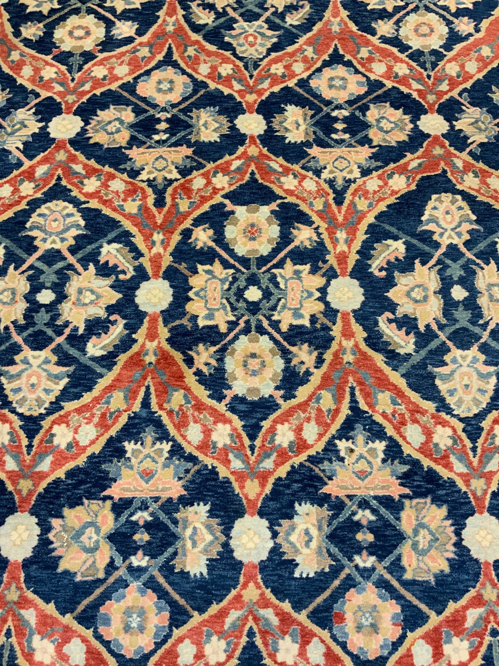 Vintage Handmade Persian Wool Area Rug: Rug is handmade and wool. Piece has intricate multi toned floral, leaf & geometric detail. Rug has cream toned fringes at edges. Piece measures approx 134 inches long 93 inches wide. Rug, carpet, area