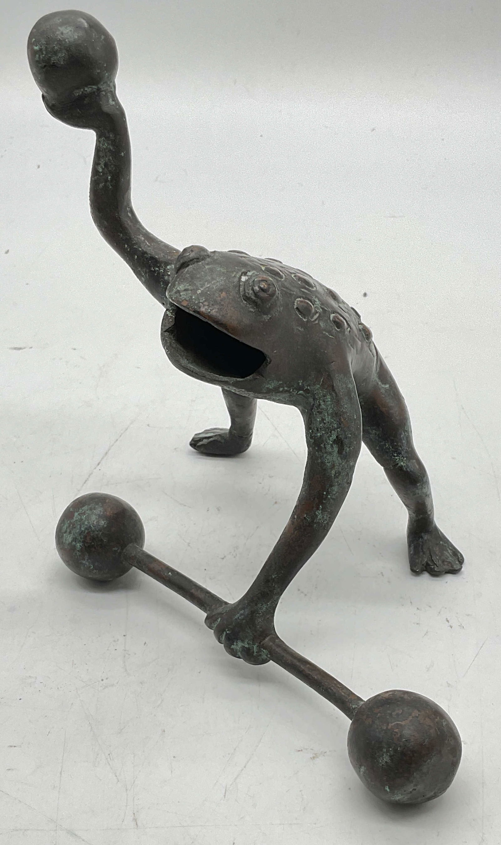 Bronze Patina Weightlifting Frog Figural (1 of 6)