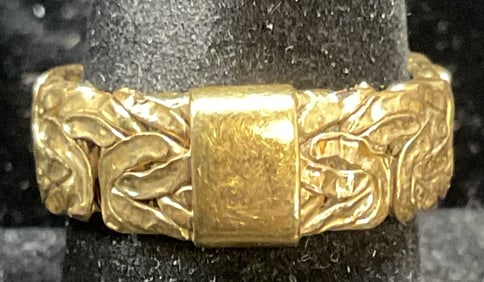 Signed AK 18K Yellow Gold Chain Band Ring Turkey