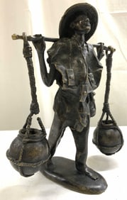 Asian Bronze Male Figure Water Carrier
