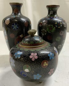 Vtg Asian Cloisonne Enamel Bud Vases & More