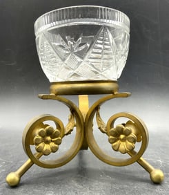 Vintage Cut Crystal Votive W Brass Base