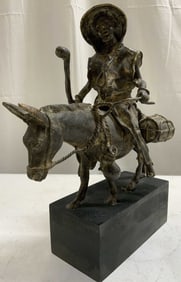 Atq Bronze Asian Male Figure Riding a Donkey