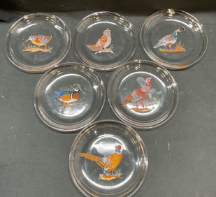 Set 6 Lynn Chase Winter Game Birds Glass Plates