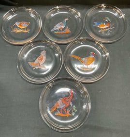 Set 6 Lynn Chase Winter Game Birds Glass Plates