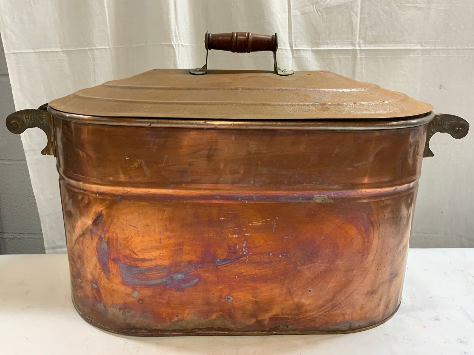 Vtg Copper Boiler Wash Tub W Handles & Lid ROME (1 of 9)