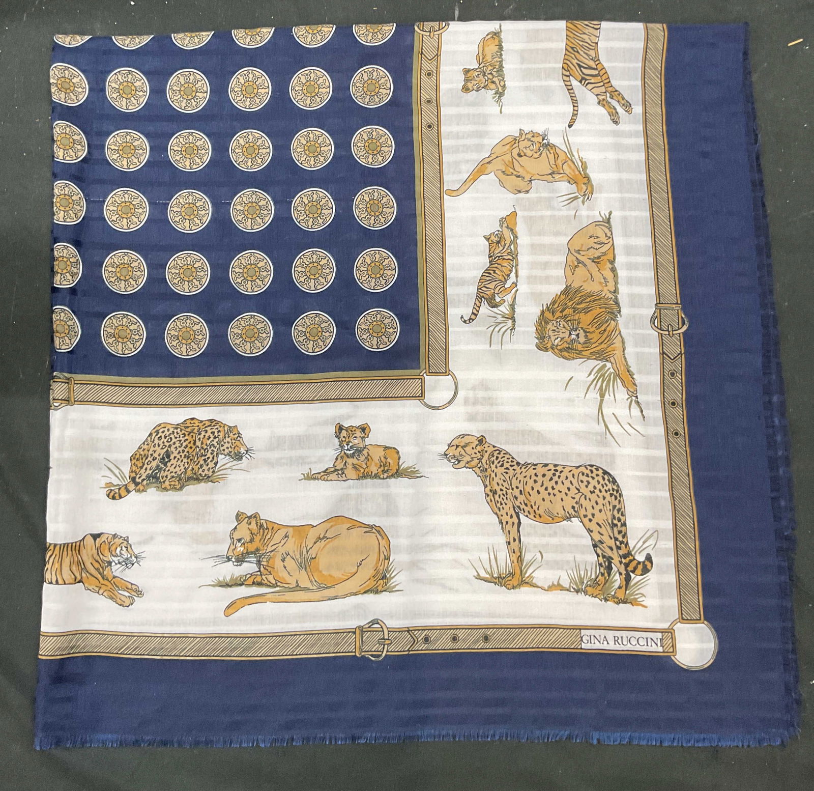 Vintage Gina  Blue White  Animal Print Scarf (1 of 6)