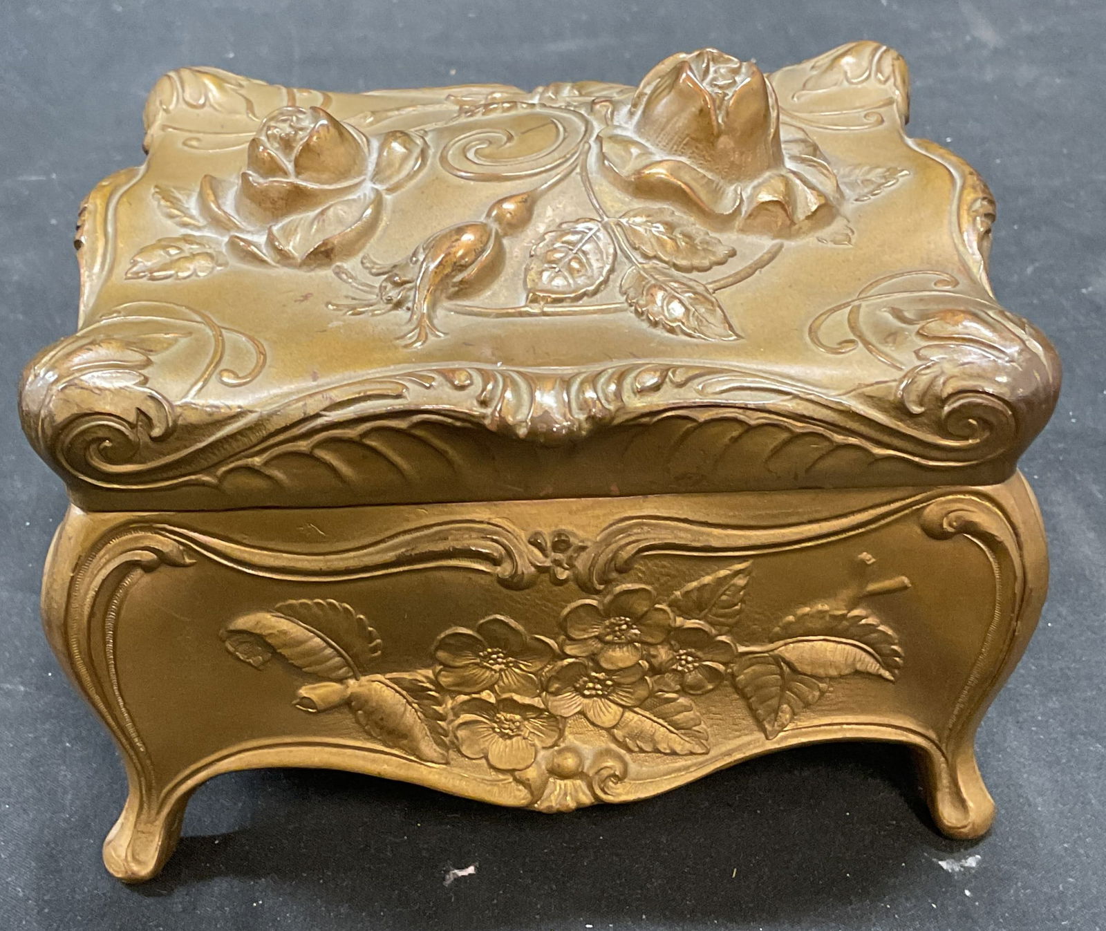 Antique Art Nouveau Gilt Copper Jewelry Casket (1 of 6)