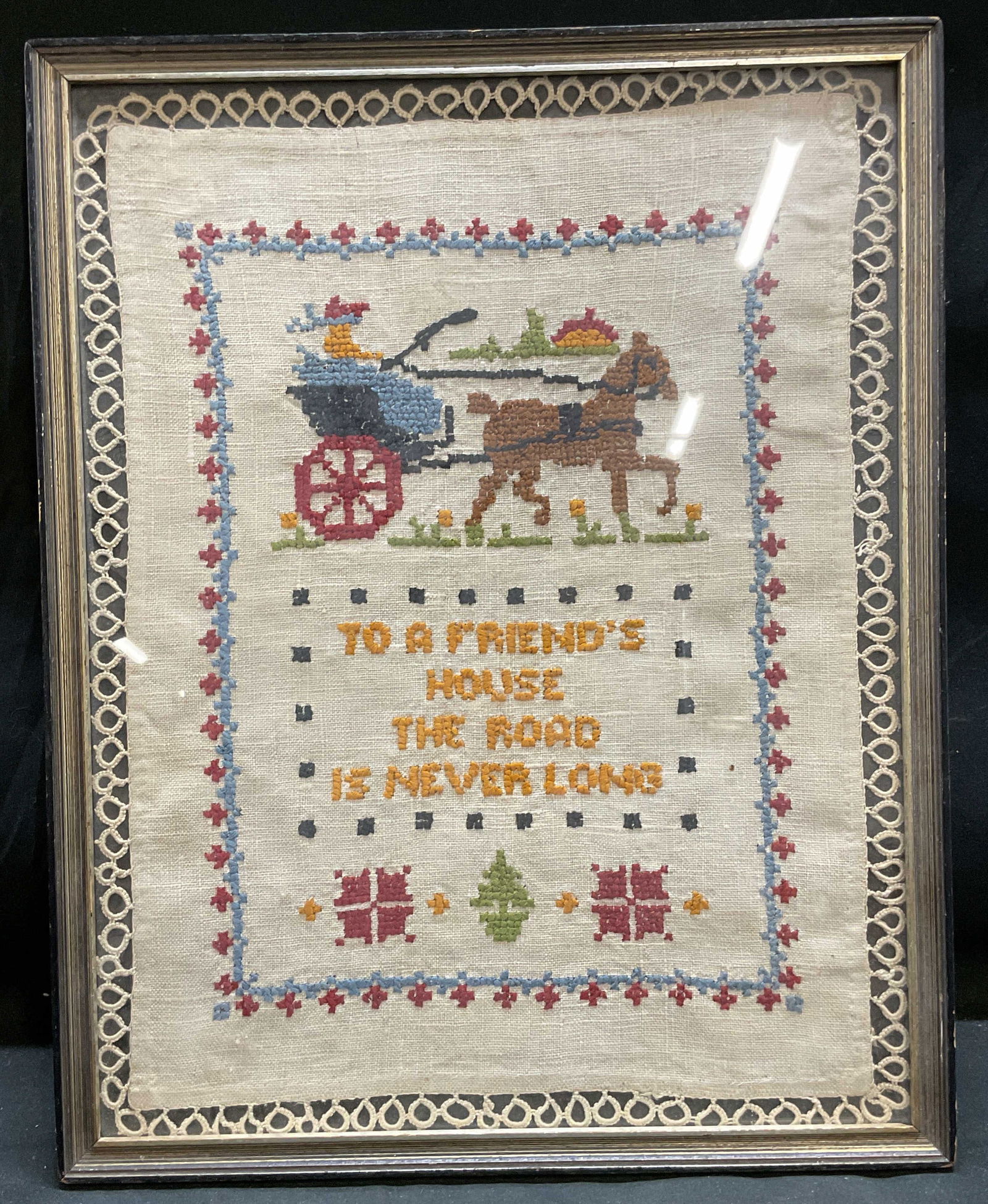 Framed Cross Stitch Sampler Horse & Buggy (1 of 6)