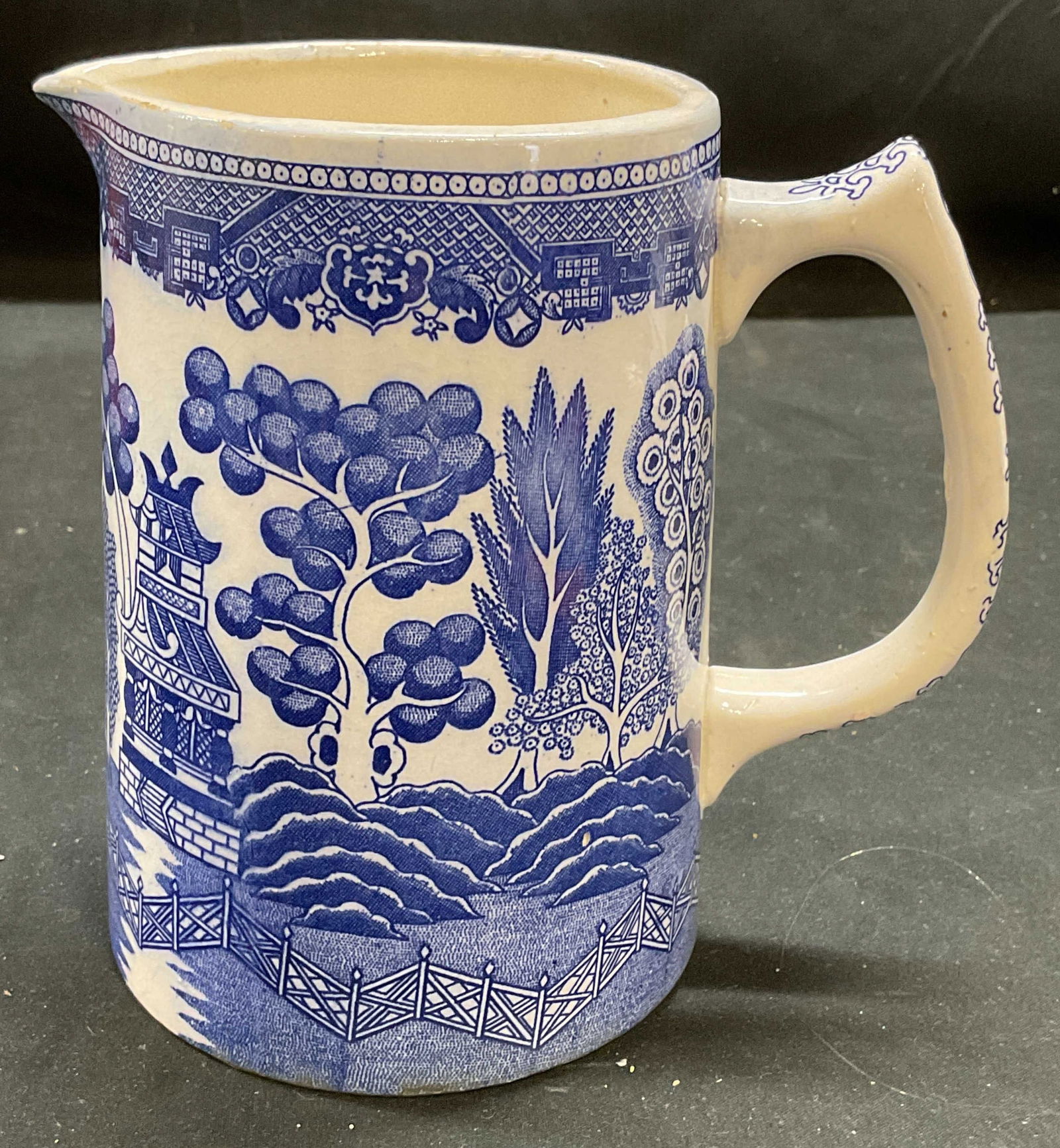 Vintage Blue Willow Transferware Pottery Pitcher (1 of 6)