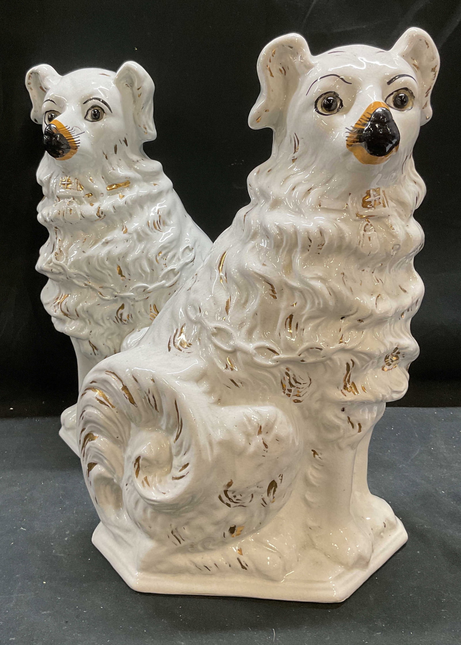 Pair Vtg Gilt Ceramic Staffordshire Dog Figurines (1 of 8)