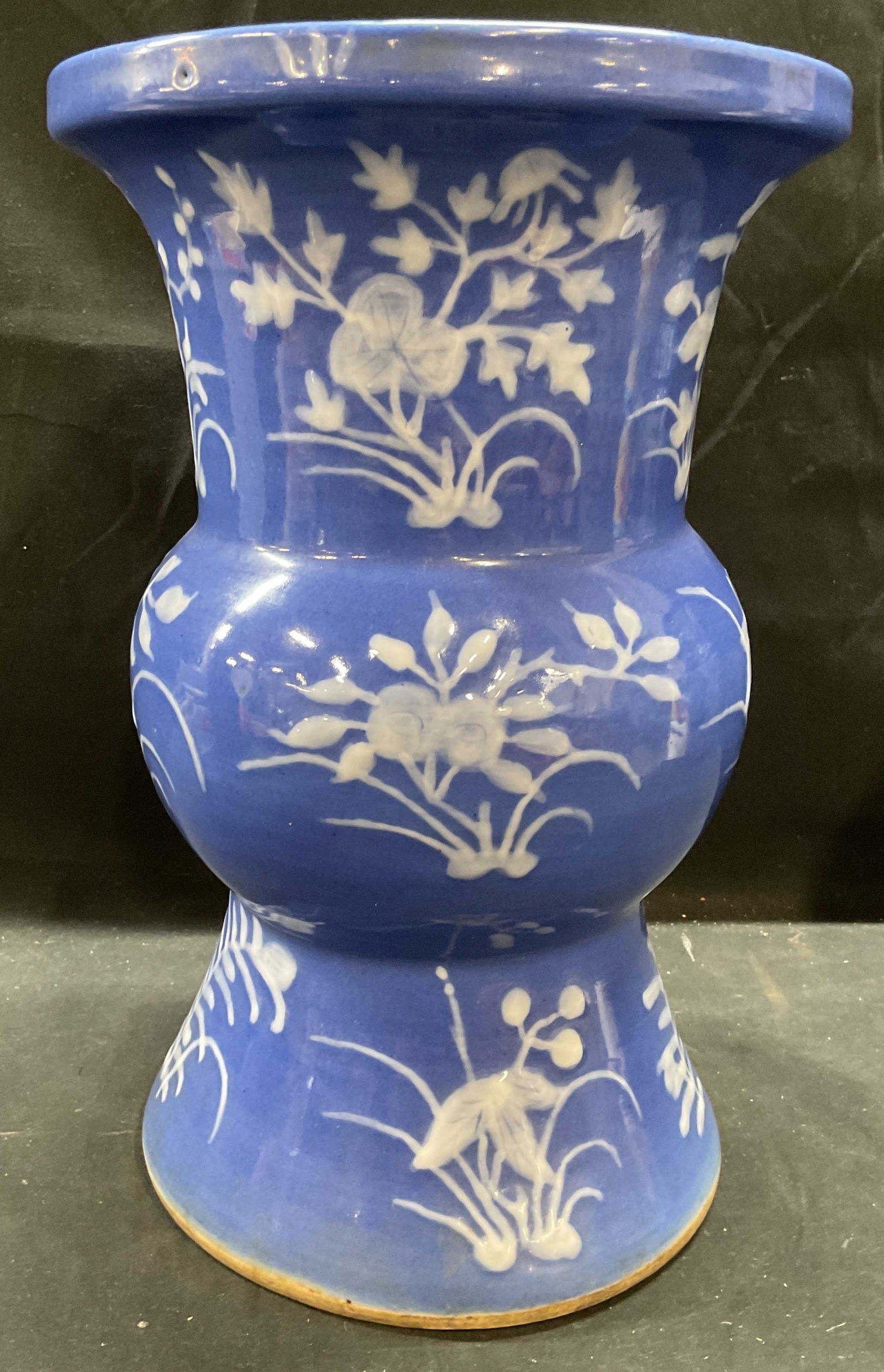 Signed Chinese Blue Porcelain Floral Vase (1 of 6)