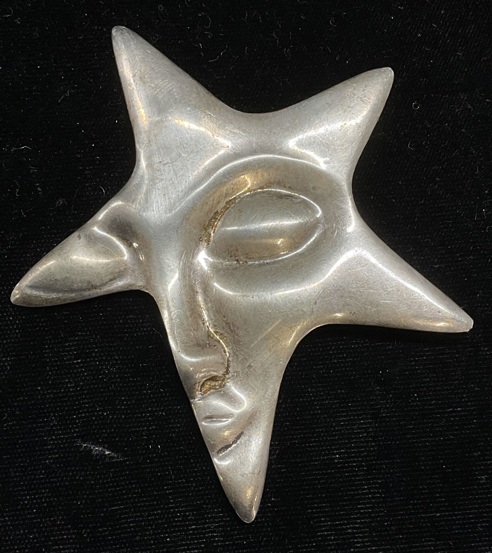 Vtg Sterling Silver Star Face Brooch, Mexico (1 of 6)