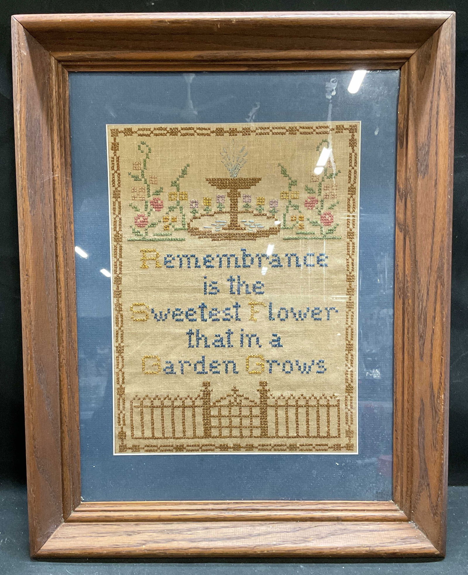 Framed Fountain Flowers Cross Stitch Sampler (1 of 6)