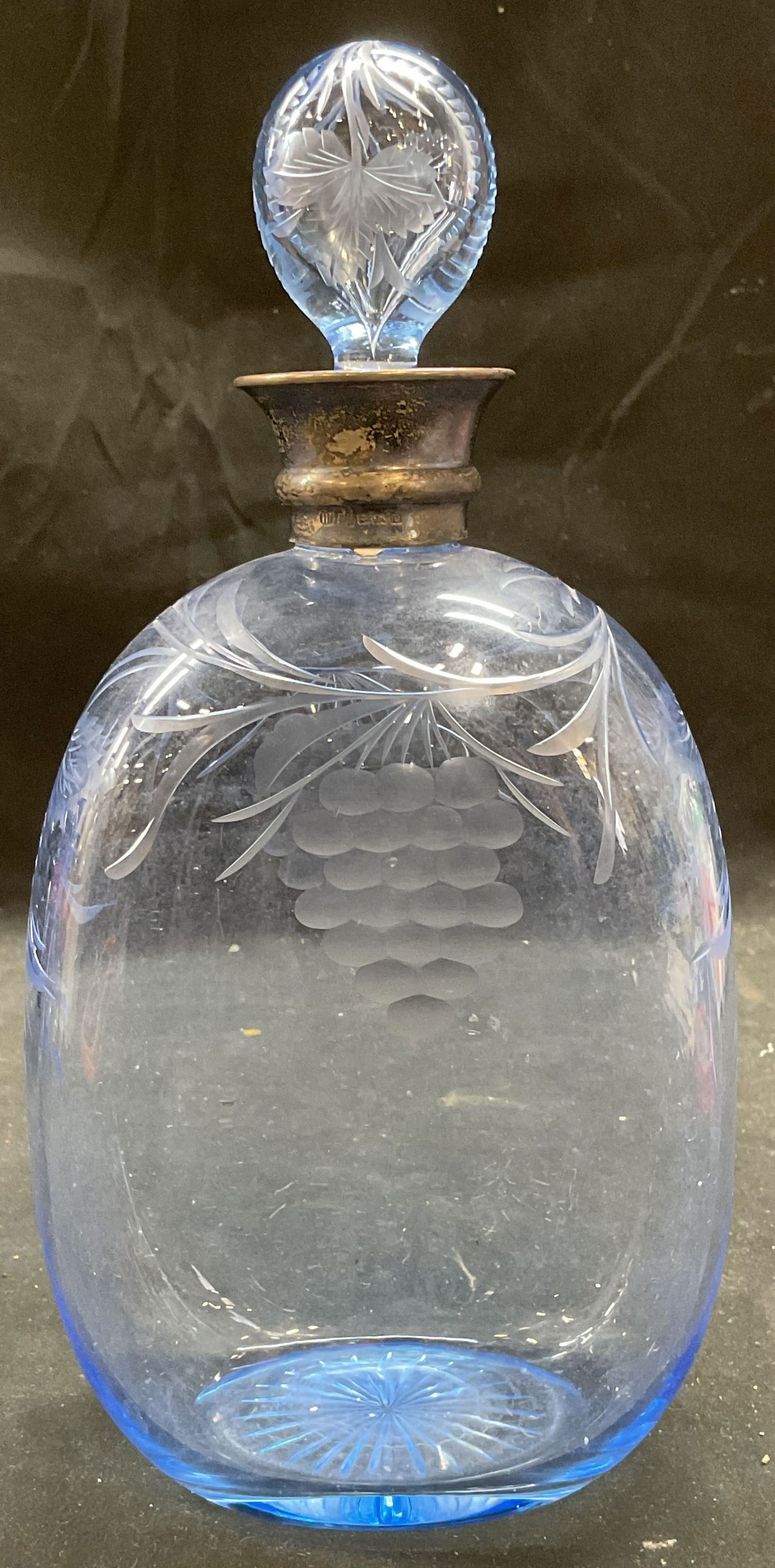 HI & H Sterling Silver Rim Etched Glass Decanter (1 of 8)