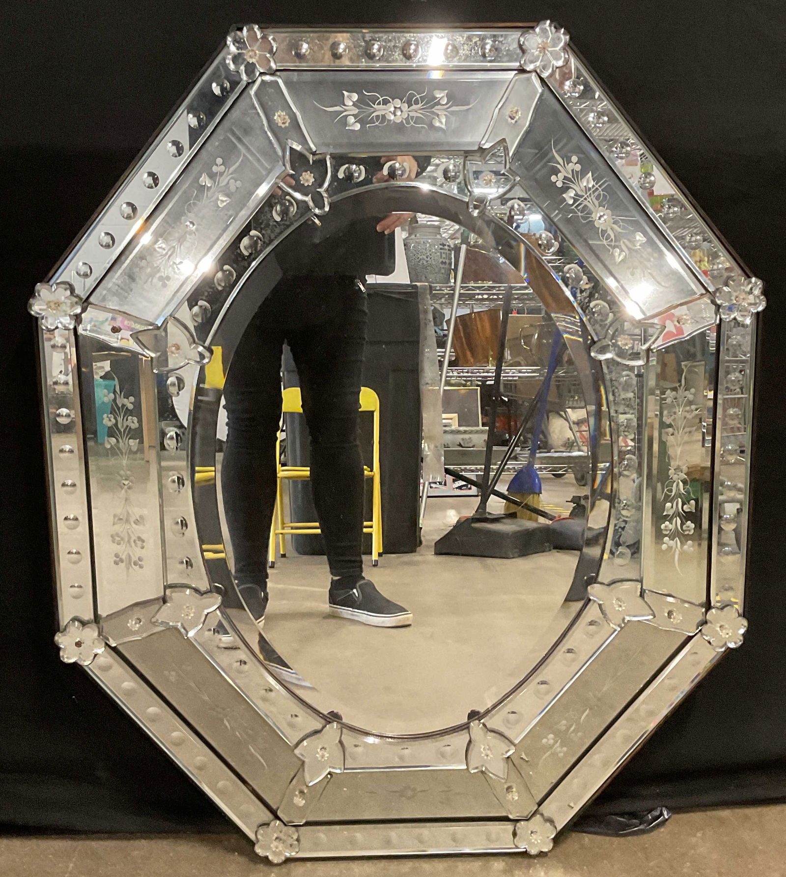 Venetian Etched Beveled Glass Octagonal Mirror 34i (1 of 6)