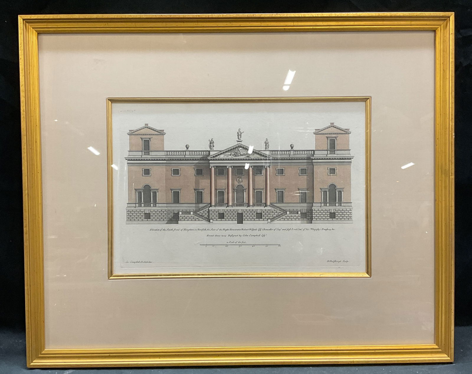 1790 Campbell Houghton Hall Color Engraving 25in (1 of 7)