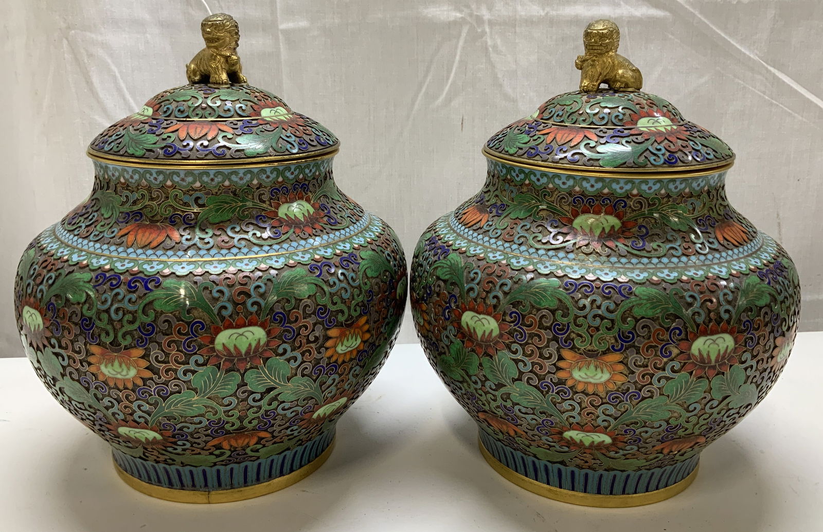 Pair Chinese Cloisonne Enamel Floral Ginger Jars (1 of 7)