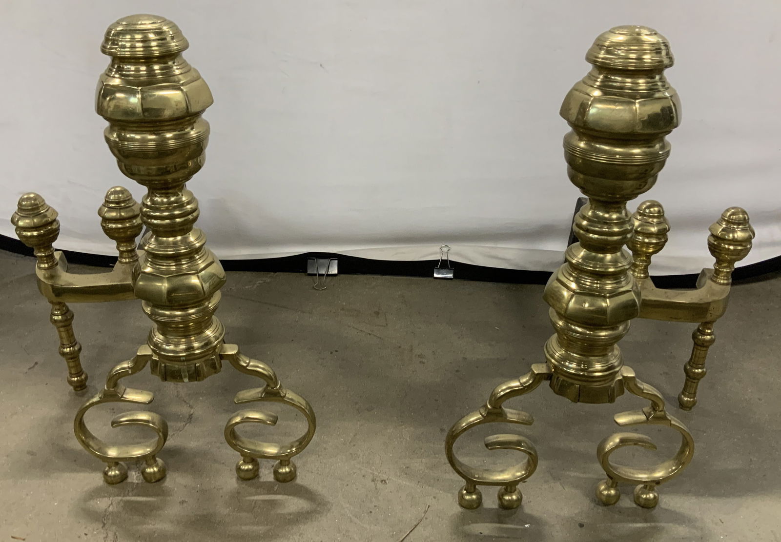 Pair Vintage Brass Scroll Andirons (1 of 6)