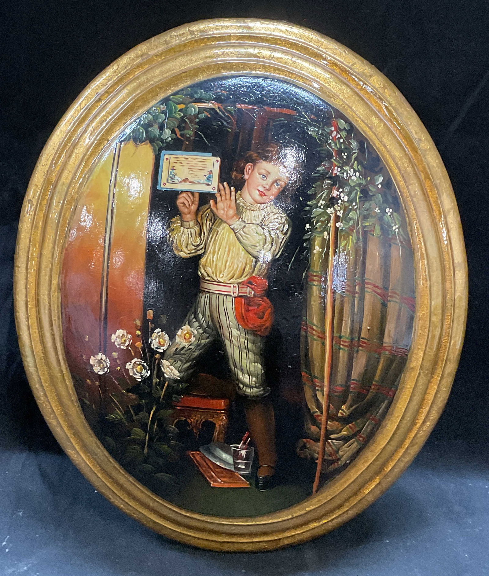 Gilt Convex Panel Boy Oil Painting (1 of 6)