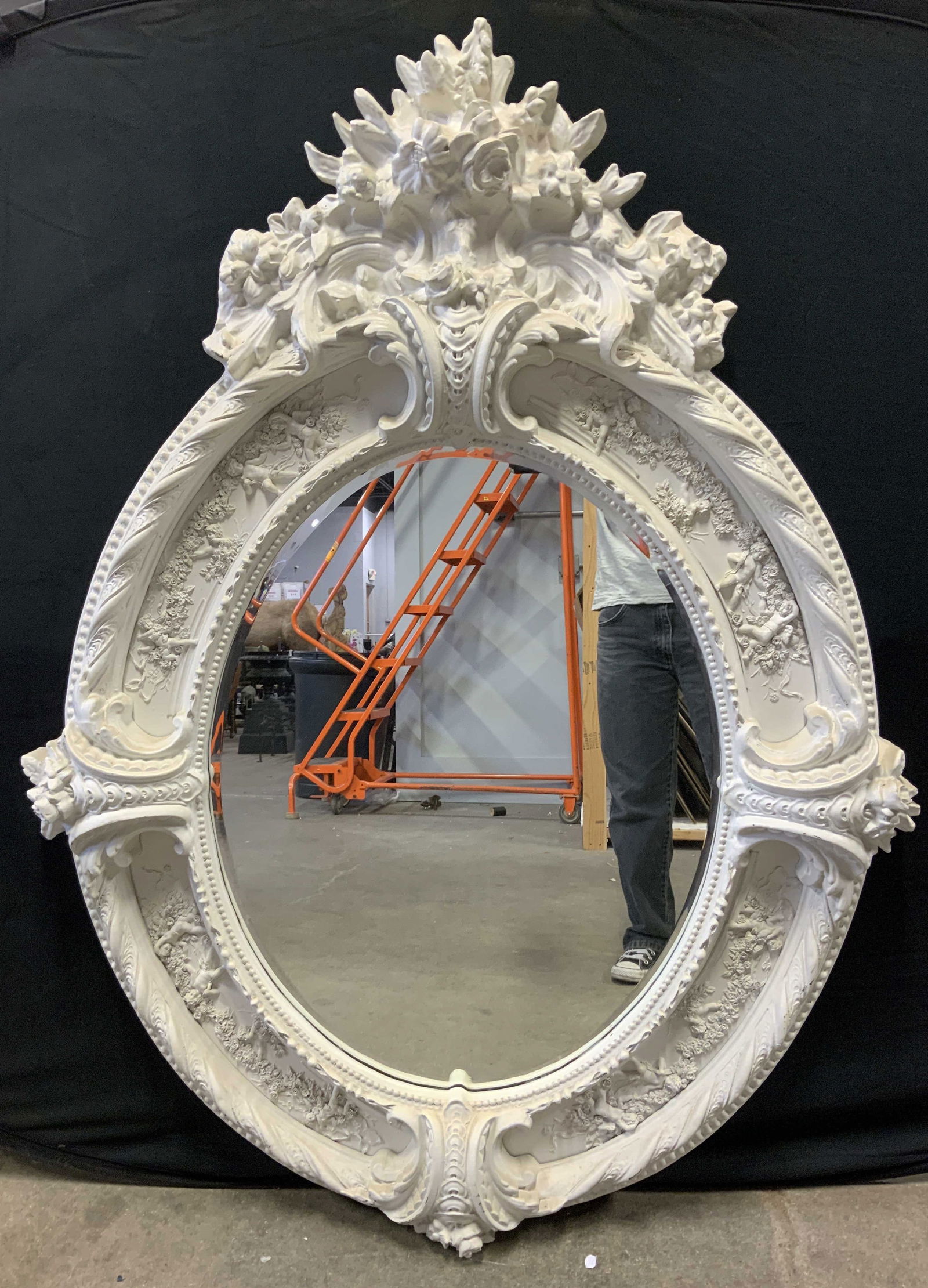 Ornate Baroque Style Cherub Wooden Mirror 57in (1 of 6)