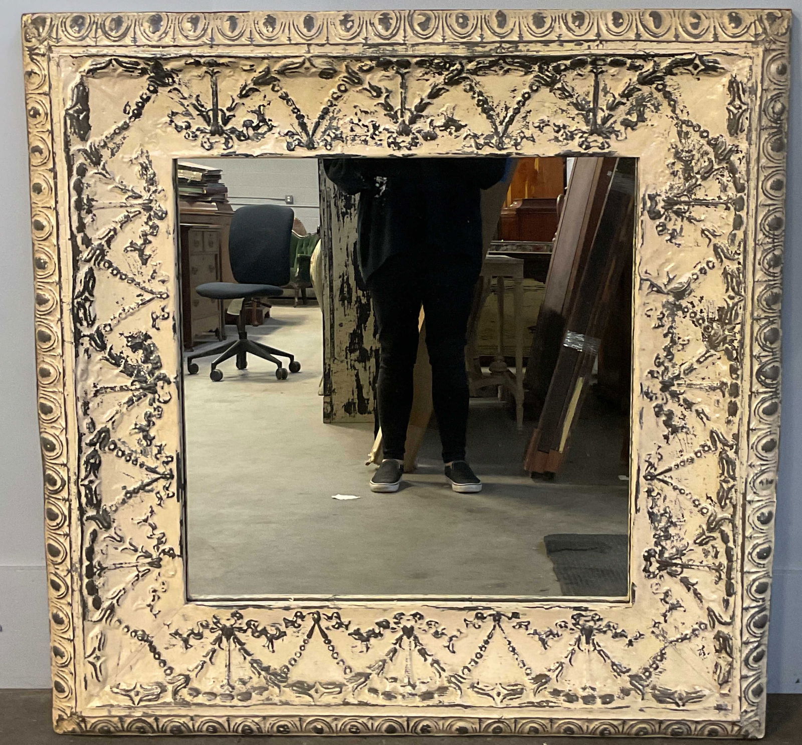 Vintage French Neoclassical Metal Wall Mirror 48in (1 of 7)