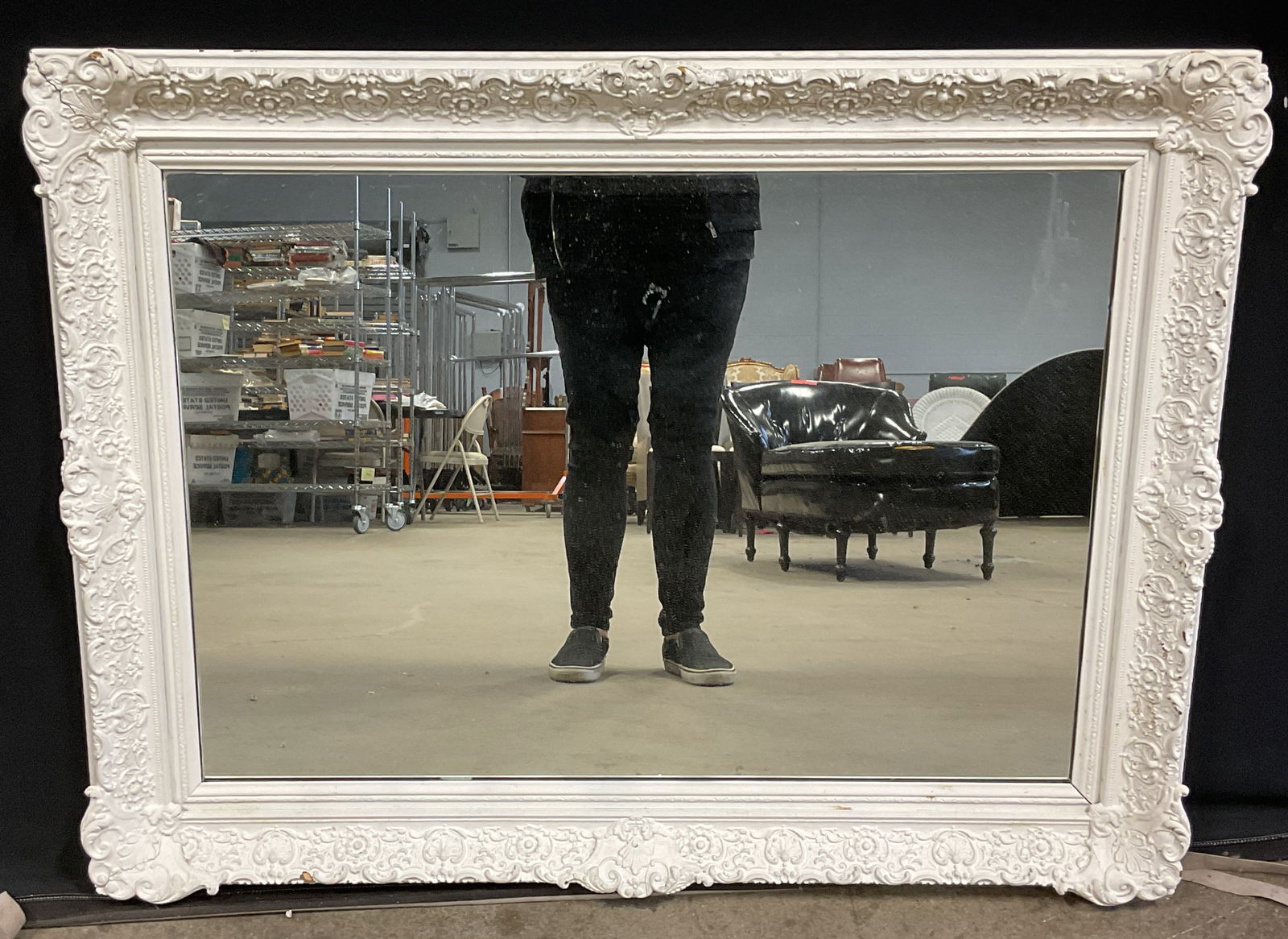 Vintage White Molded Gesso Wood Wall Mirror 41in (1 of 6)