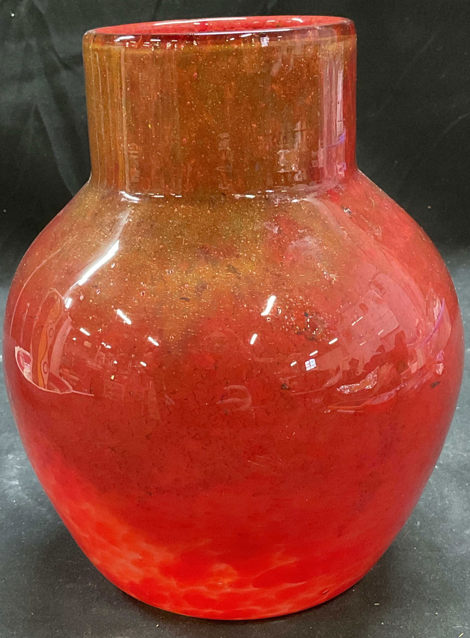 Hand Blown Red Green Mottled Art Glass Vase (1 of 6)