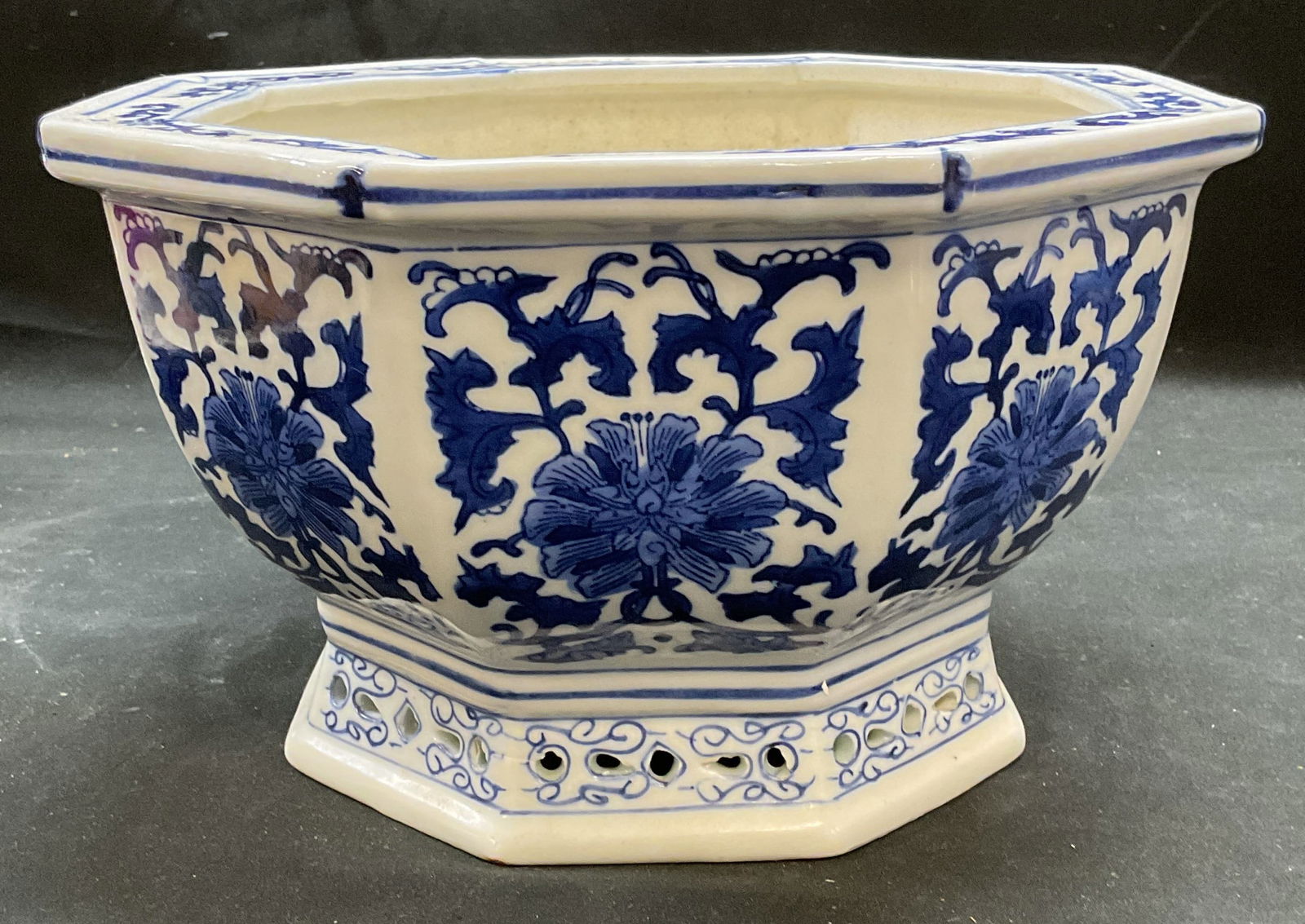 Chinoiserie Blue & White Floral Porcelain Planter (1 of 6)