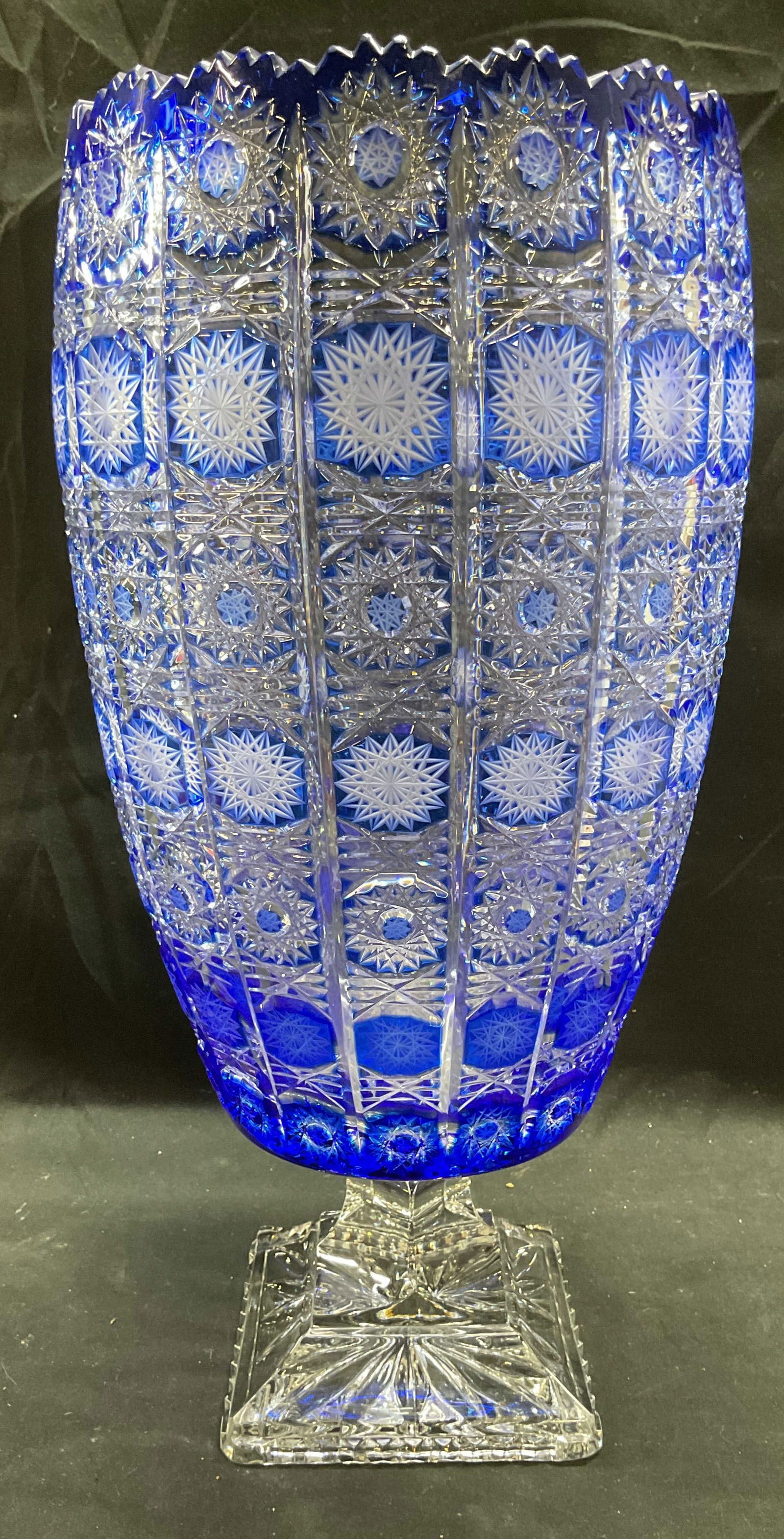 Cobalt to Clear Cut Crystal Vase, 15.5 In Tall (1 of 6)