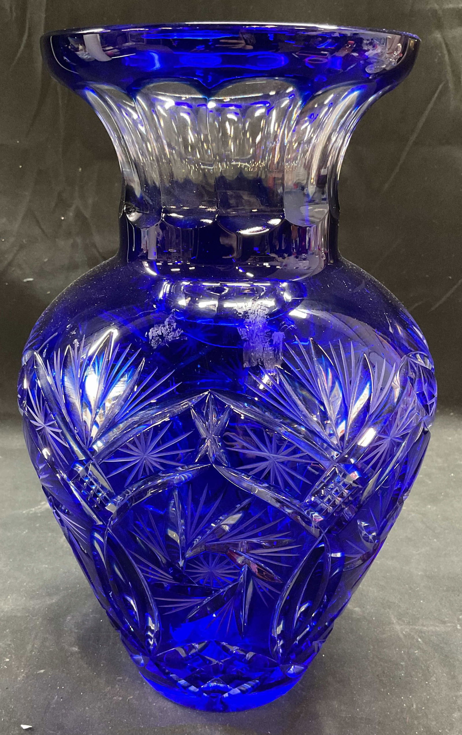 Cobalt to Clear Cut Crystal Hob Star Vase (1 of 6)