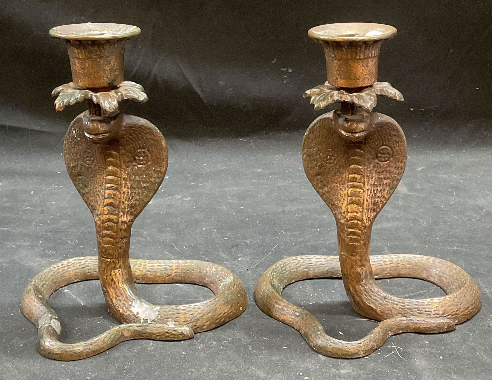 Pair Vintage Cast Brass Cobra Candle Holders (1 of 6)