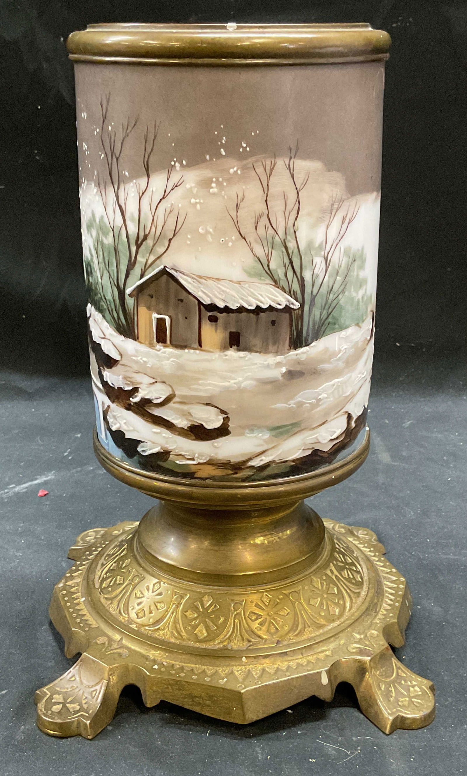 Vintage Brass Hand Painted Landscape Vase (1 of 6)