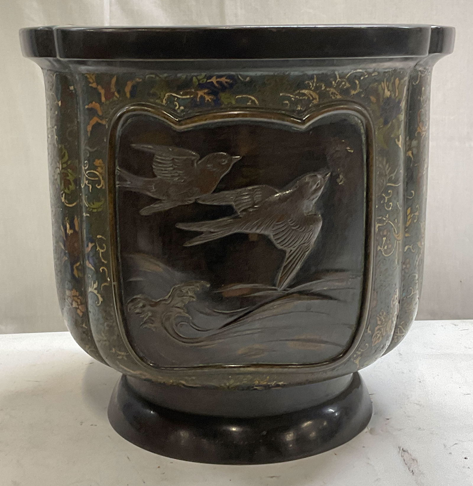 Asian Bronze Enamel Swallow Bird Planter (1 of 6)