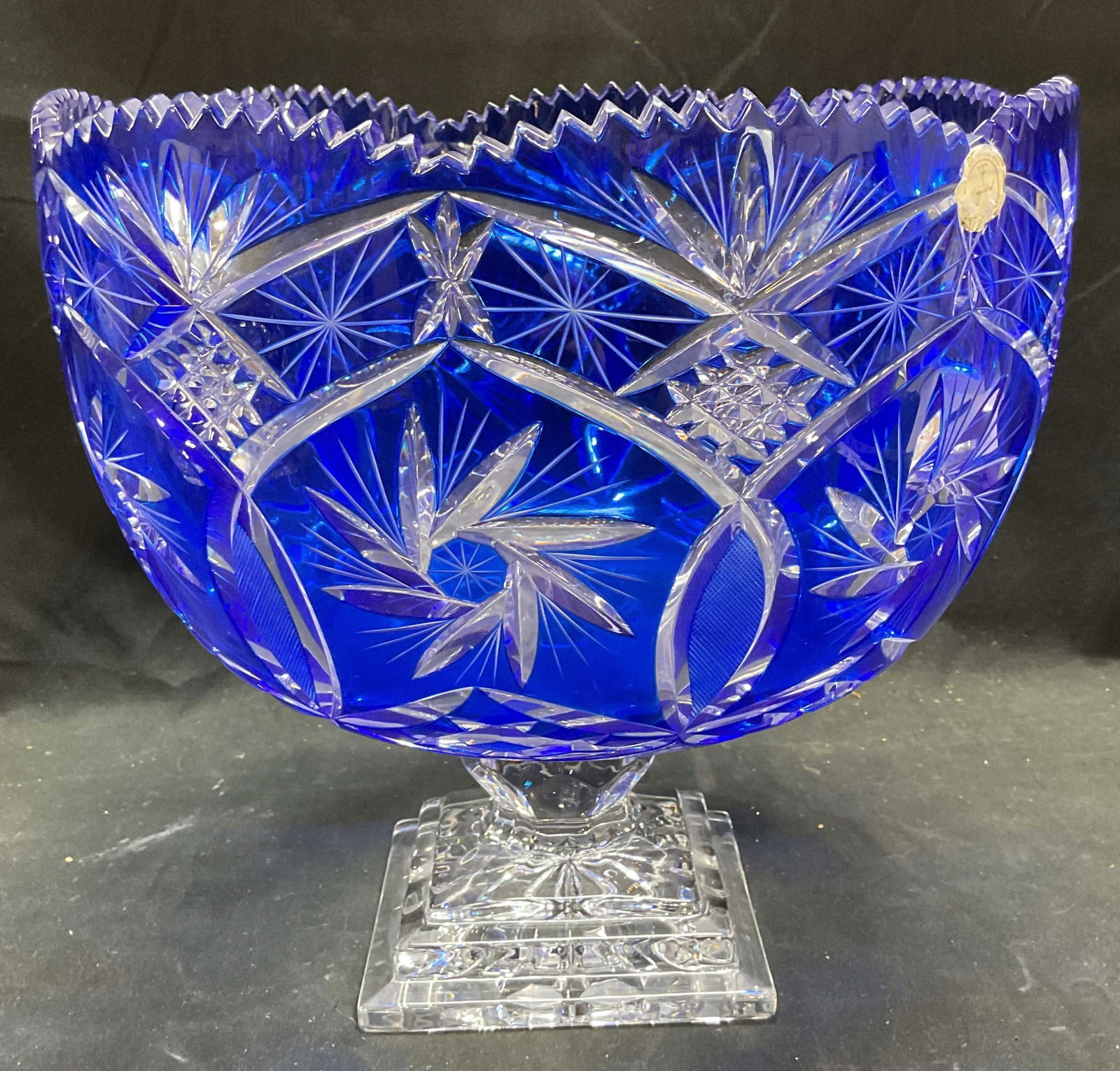 Signed Cobalt to Clear Cut Crystal Bowl, Poland (1 of 7)