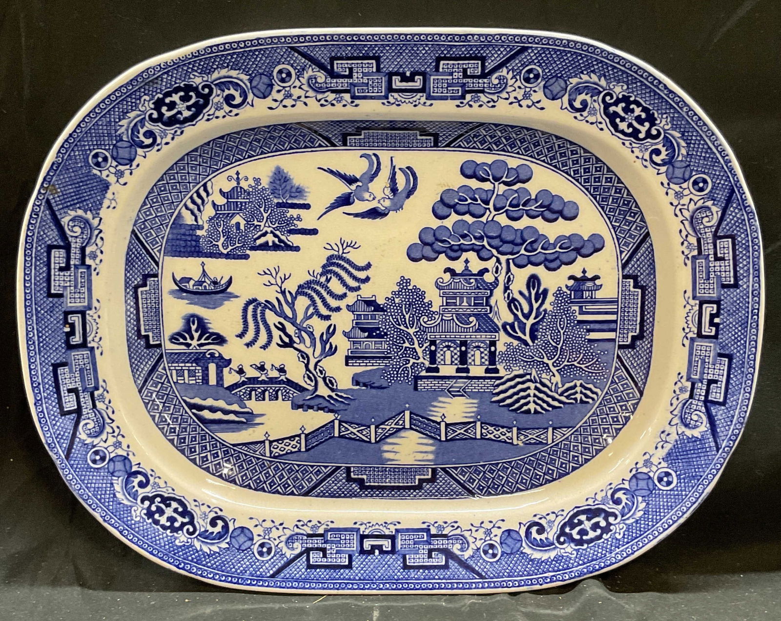 Vintage Ceramic Blue Willow Oval Platter (1 of 6)