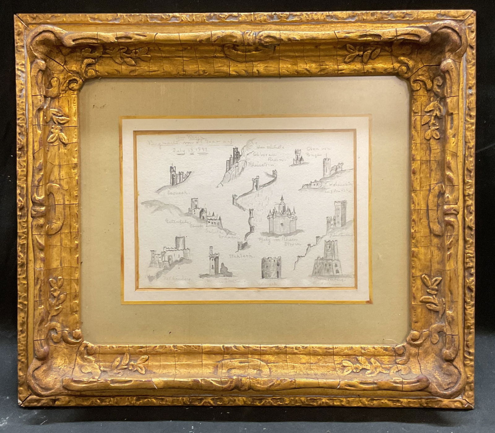 1897 Antique Framed Castle Architecture Drawing (1 of 6)