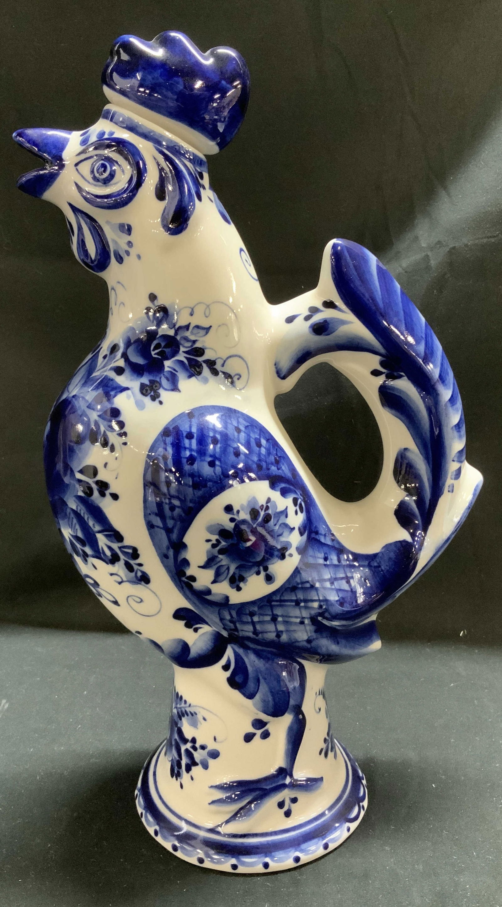 CZHEL White & Blue Floral Rooster Decanter RUSSIA (1 of 6)