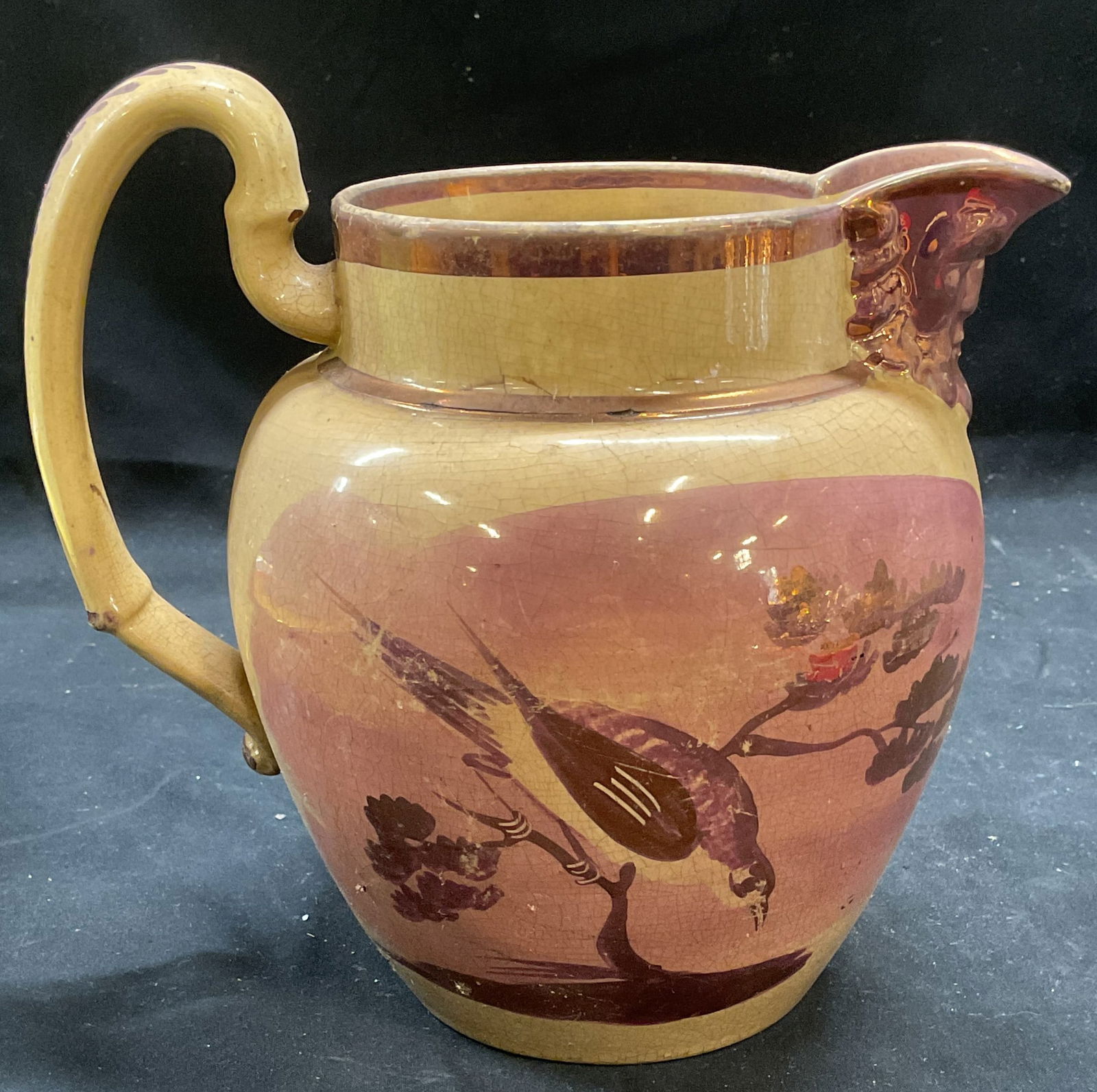 Vintage Signed Ceramic Bird Luster Pitcher (1 of 6)
