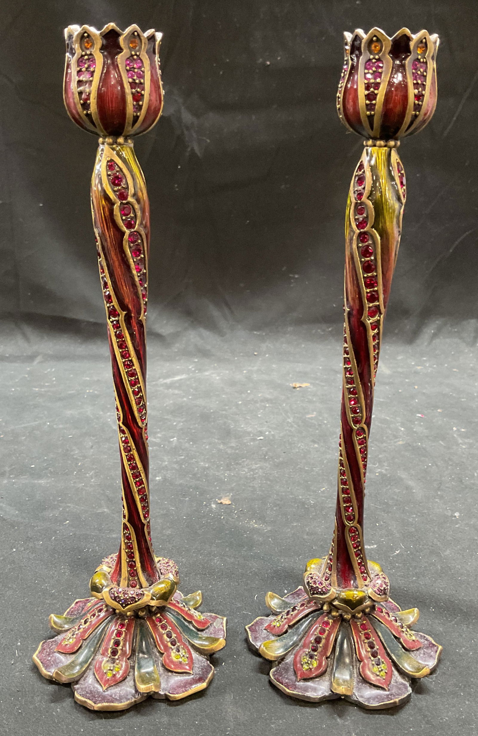 Pair Jay Strongwater Enamel Crystal Candlesticks (1 of 8)