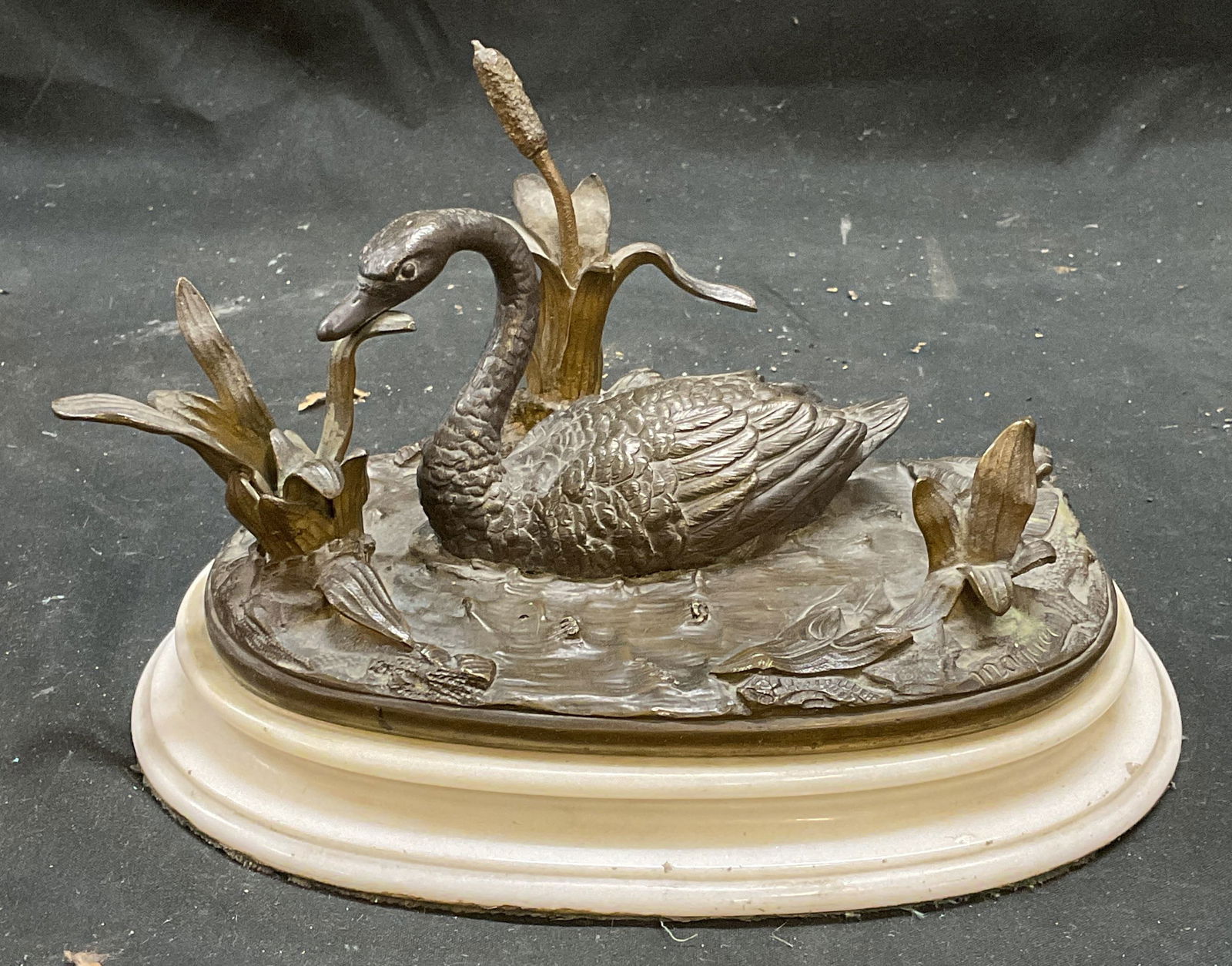 Signed Bronze Swan Sculpture on Stone Base (1 of 7)