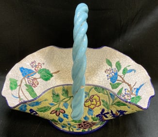 Vntg LONGWY Floral Basket W Dragon Motifs