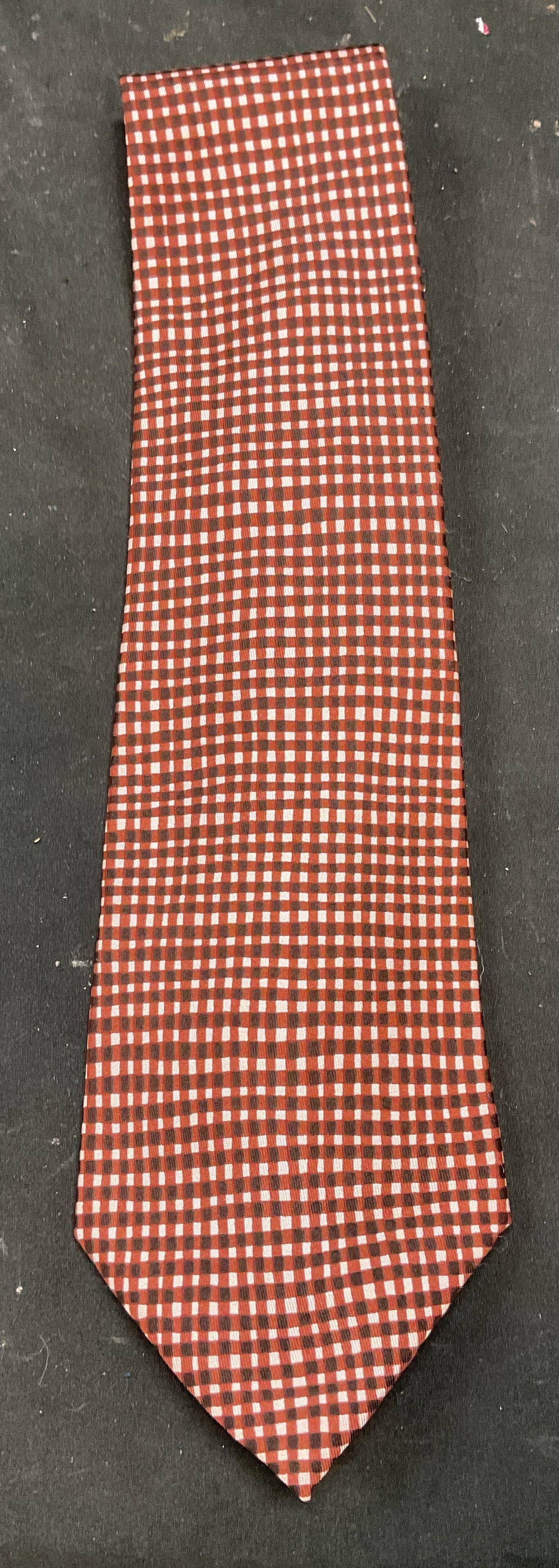 Hermes Red Checkered Print Silk Tie, France (1 of 6)